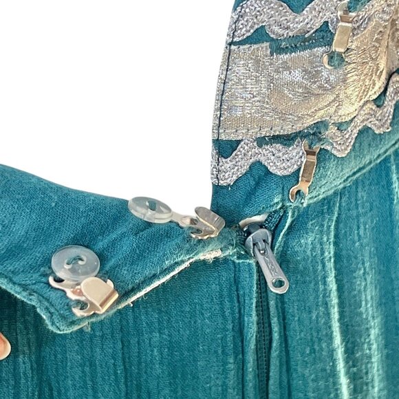 XXI Women’s size Smalll Teal Blue Green Cotton Skirt Silver Trim Side Zipper - Picture 6 of 11